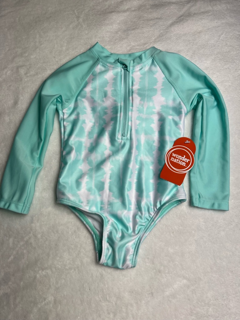 Wonder Nation Swimsuit Toddler Sz 12M Aqua Reef Beach Zipper UPF 50 Rash Guard